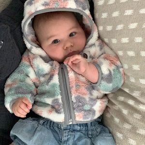 0-3 months North Face baby jacket with bear ears and flowers 🌸